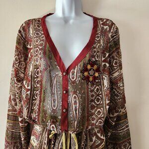 NWOT Boho maxi button down dress/duster, paisley prints